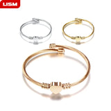 Silver Heart Bracelet Bangle Initial Charms Bracelets Women Jewelry