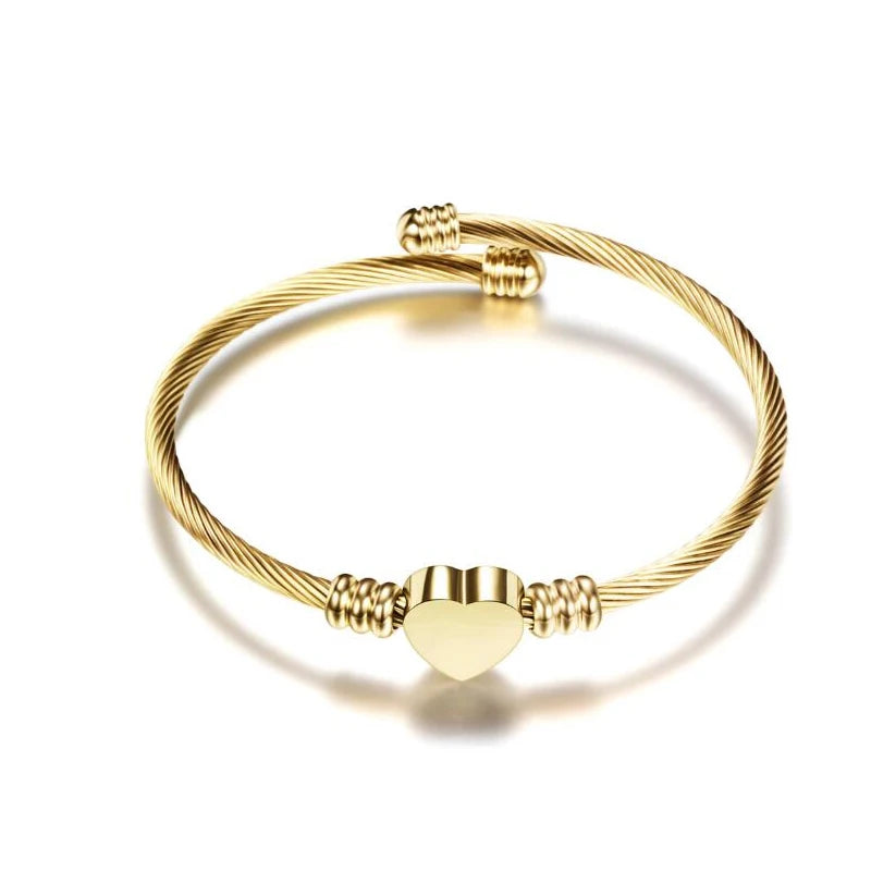 Silver Heart Bracelet Bangle Initial Charms Bracelets Women Jewelry