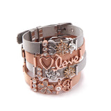Love Mom Flower Mesh Bracelet Stainless Steel DIY Charmbands