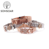 Love Mom Flower Mesh Bracelet Stainless Steel DIY Charmbands