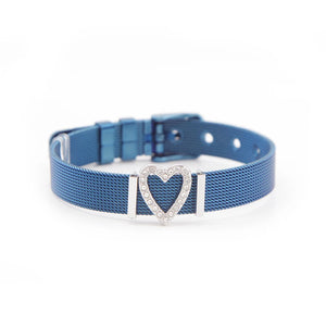 Mesh Bracelet Set with Heart Slide Charms Stainless Steel Bracelet
