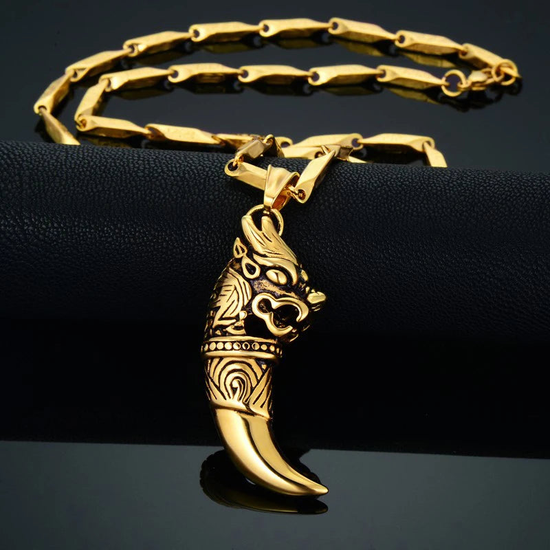 Dragon Head Pendant Necklace Wolf Tooth Amulet