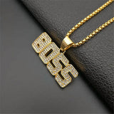 Hip Hop Boss Letters Pendant Necklace Men's Zircon Jewelry