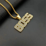 Hip Hop Boss Letters Pendant Necklace Men's Zircon Jewelry