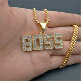 Hip Hop Boss Letters Pendant Necklace Men's Zircon Jewelry