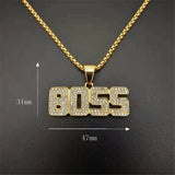 Hip Hop Boss Letters Pendant Necklace Men's Zircon Jewelry