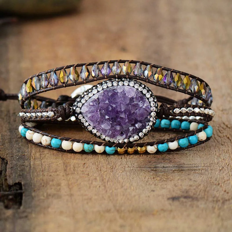 Natural Stones Crystal Quartz Wrap Bracelet 3 Times Friendship