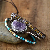 Natural Stones Crystal Quartz Wrap Bracelet 3 Times Friendship