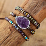 Natural Stones Crystal Quartz Wrap Bracelet 3 Times Friendship