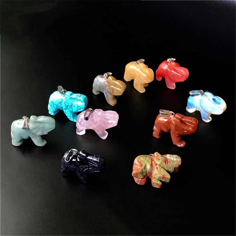 Natural Crystal Stone Small Elephant Pendant Semi-precious Gemstones