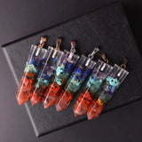 Druzy 7 Chakra Natural Stone Yoga Necklace Pendants Gravel Quartz Pendulum 6pcs