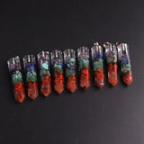 Druzy 7 Chakra Natural Stone Yoga Necklace Pendants Gravel Quartz Pendulum 6pcs