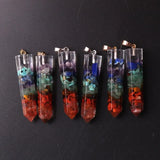 Druzy 7 Chakra Natural Stone Yoga Necklace Pendants Gravel Quartz Pendulum 6pcs