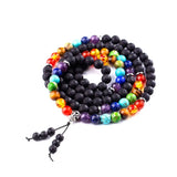 Volcanic Rock Stone Seven Chakra 108 Beads Bracelet Necklace