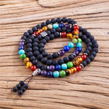 Volcanic Rock Stone Seven Chakra 108 Beads Bracelet Necklace