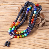 Volcanic Rock Stone Seven Chakra 108 Beads Bracelet Necklace