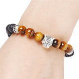 Ancient Rhodium Leopard Head Bead Bracelet with Natural Stones