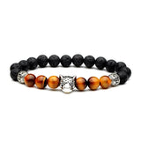 Ancient Rhodium Leopard Head Bead Bracelet with Natural Stones