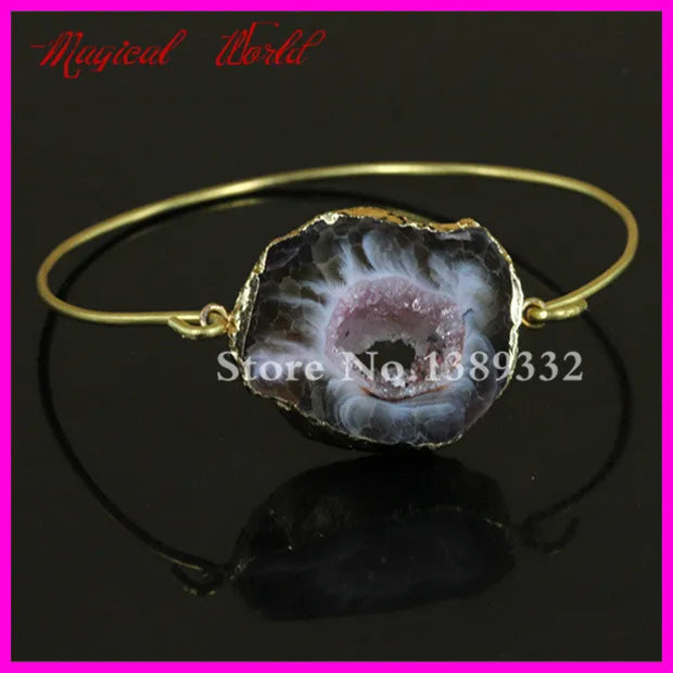 Natural Brown Druzy Stone Bangle Bracelet
