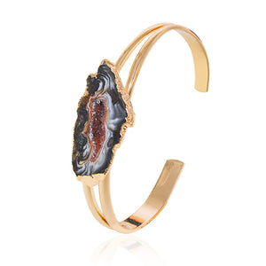 Druzy Geode Stone Bracelet Agate Cuff Bangle for Women
