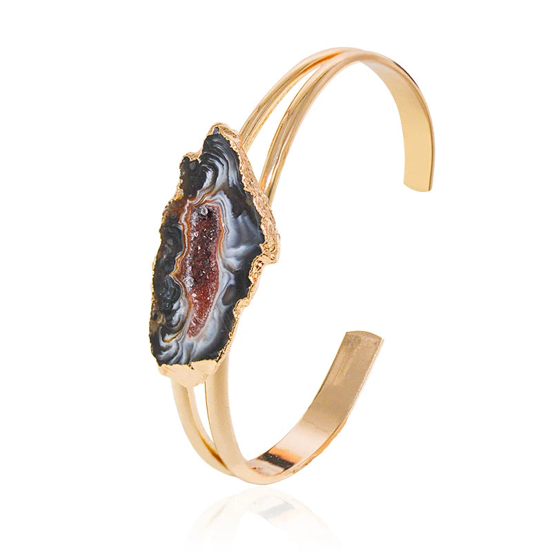 Druzy Geode Stone Bracelet Agate Cuff Bangle for Women