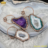 Druzy Geode Stone Slab Pendant, Bronze Agate Beads for DIY Jewelry Making