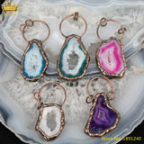 Druzy Geode Stone Slab Pendant, Bronze Agate Beads for DIY Jewelry Making