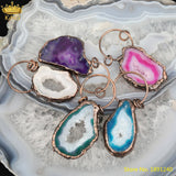 Druzy Geode Stone Slab Pendant, Bronze Agate Beads for DIY Jewelry Making