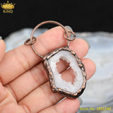 Druzy Geode Stone Slab Pendant, Bronze Agate Beads for DIY Jewelry Making