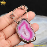 Druzy Geode Stone Slab Pendant, Bronze Agate Beads for DIY Jewelry Making