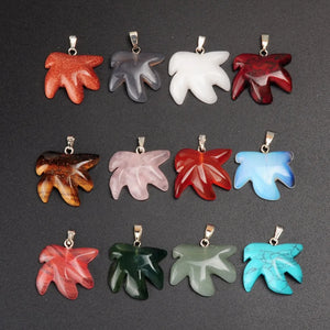 12Pcs Natural Gem Stone Maple Leaf Charms Pendants DIY Necklace