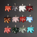 12Pcs Natural Gem Stone Maple Leaf Charms Pendants DIY Necklace