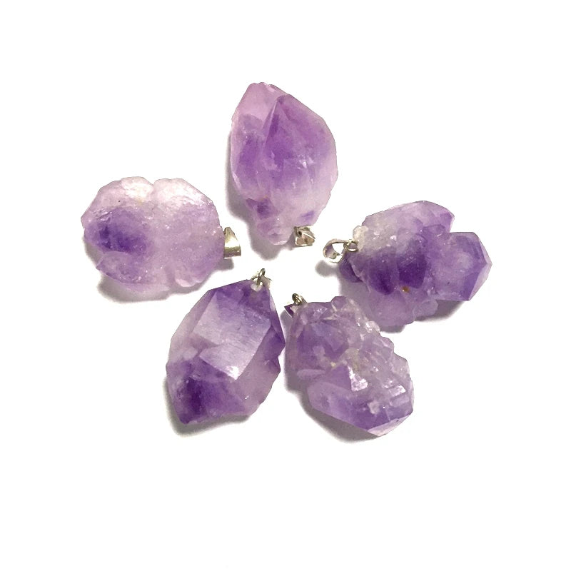 Amethysts Crystal Geode Cut Necklace Point Raw Stone Pendant