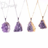 Irregular Amethysts Quartz Geode Necklace Crystal Point Stone Pendant