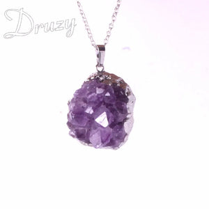 Irregular Amethysts Quartz Geode Necklace Crystal Point Stone Pendant