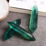 Natural Green Fluorite Rare Quartz Crystal Terminated Hexagonal Wand Point