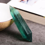 Natural Green Fluorite Rare Quartz Crystal Terminated Hexagonal Wand Point