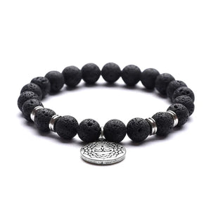 Natural Volcanic Stone Beads Bracelet with Stainless Steel Septum