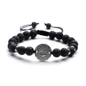Natural Volcanic Stone Beads Bracelet with Stainless Steel Septum