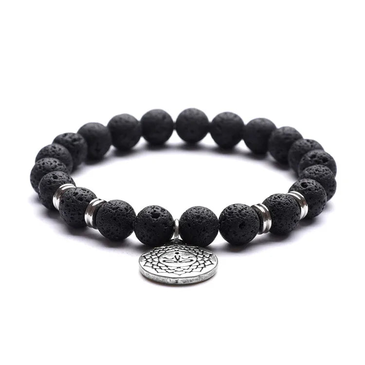 Natural Volcanic Stone Beads Bracelet with Stainless Steel Septum