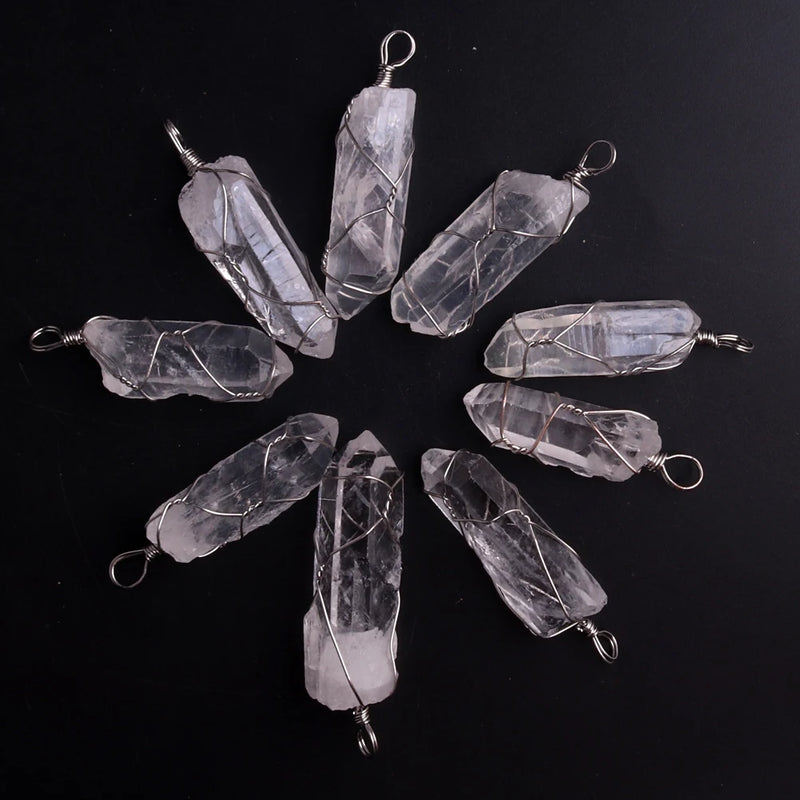 Clear Quartz Druzy Reiki Stone Pendant Necklace