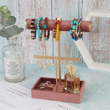 Dual T-shaped Jewelry Display Rack Holder with Large Tray