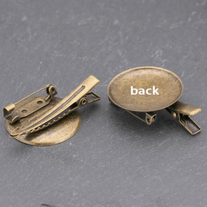 Antique Bronze Round Bezel Tray Brooch Base Pin Setting Hair Clips 10PCS