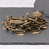 Antique Bronze Round Bezel Tray Brooch Base Pin Setting Hair Clips 10PCS