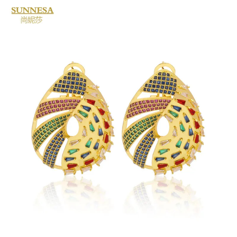 Dubai 18k Plated Zircon Drop Earrings Big Earrings For Women