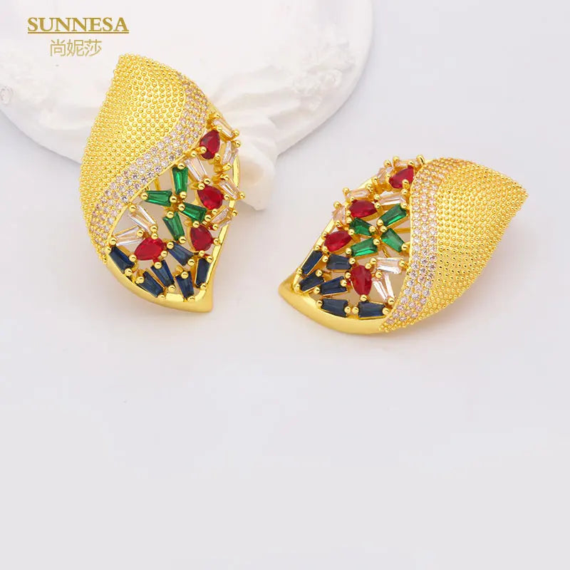Dubai 18k Plated Zircon Drop Earrings Big Earrings For Women