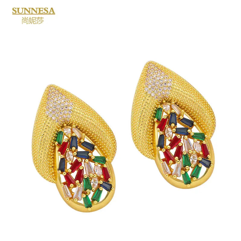 Dubai 18k Plated Zircon Drop Earrings Big Earrings For Women