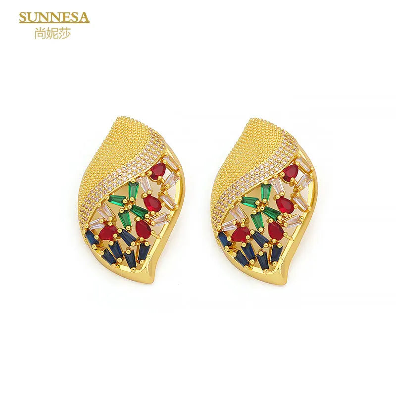 Dubai 18k Plated Zircon Drop Earrings Big Earrings For Women