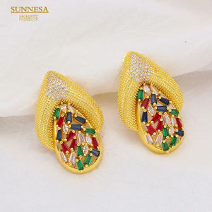 Dubai 18k Plated Zircon Drop Earrings Big Earrings For Women