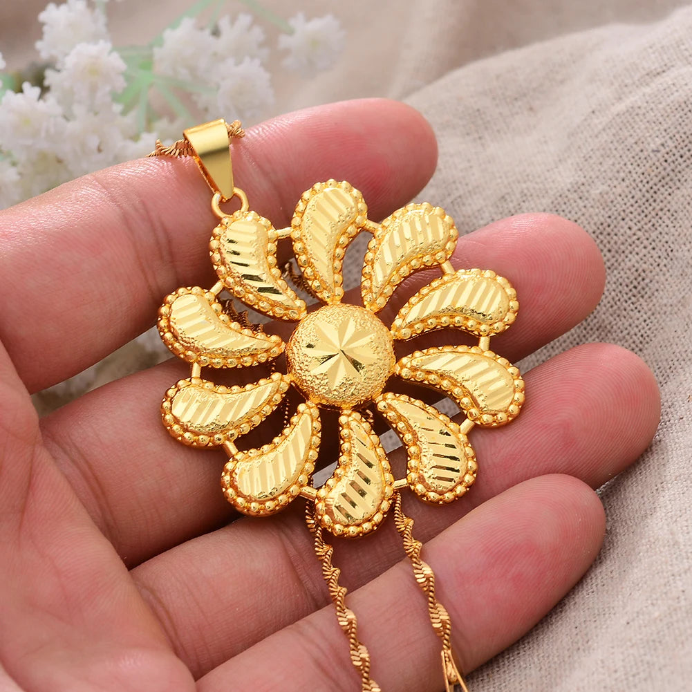 Dubai Africa Flower Copper Necklace for Men Women Chain Necklace